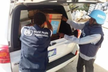 WHO team loads emergency medical supplies destined to internally displaced people’s camp in Damboa Local Government Area, Borno State.