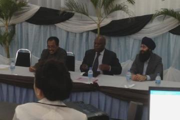 The Deputy Minister for Health and Social Welfare, Dr Seif Rashid, the WHO Representative, Dr. Rufaro Chatora and Dr. Prabhjot Singh, co-chair of the One Million CHW Campaign during the workshop at the Tanzanian Training Centre for International Health (TTCIH) in Ifakara.