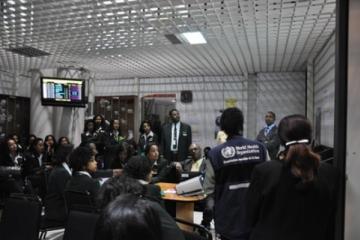 WHO Ethiopia staff briefing Ethiopian Airlines crew members on Ebola Virus Disease on 15 August 2014.