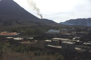 A view of the slowly advancing lava and the extent of the damages caused by it in the community of Chã das Caldeiras