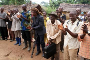 Ebola awareness campaign with community leaders in Djera, Democratic Republic of the Congo, on hand hygiene, safe burials during the Ebola outbreak.