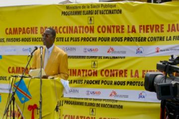 Dr Yokouide Allarangar, WHO Representative in DRC speaking at the official campaign launch