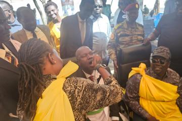 Honorable Minister of Health, Republic of South Sudan, Yolanda Awel Deng, administering oral cholera vaccine at Primary Health Care center in Rubkona