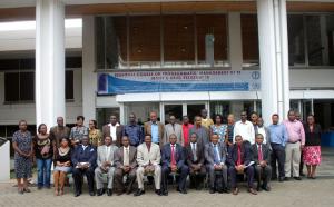 The Permanent Secretary Mr. Mark Bor CBS 6th from left poses for a photograph with the Director of KEMRI Dr S. Mpoke 5th from left, WHO OIC Dr R. Mpazanje, facilitators