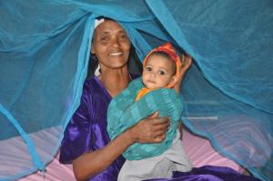 A grandmother with her granddaughter in a bednet, Shebedino Woreda, Hawassa.