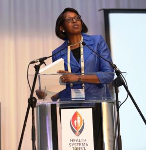 Dr Matshidiso Moeti, WHO Regional Director for Africa addressing the delegates at the conference
