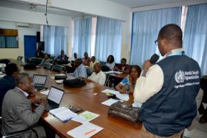 Les participants nationaux (OMS et MSP) lors du briefing de renforcement des capacités dans la salle de conférence de l’OMS à Kinshasa