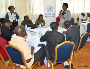 Minister of Health- Dr Jane Ruth Aceng addressing the journalists