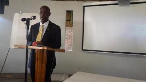 WHO Representative for Zimbabwe, Dr Alex Gasasira presenting his remarks at the stakeholders meeting