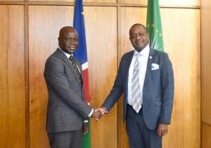 Dr. Richard Banda, WHO Representative to Namibia with the Hon. Dr. Peya Mushelenga, Minister of International Relations and Cooperation