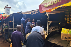 State Team members (State Ministry of Health, NCDC, IHVN and WHO) in Uselu market interviewing traders at Uselu market, Uselu community during the field investigation of the rumors.