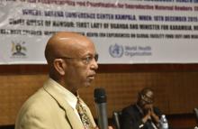 WHO Country Representative Dr. Alemu Wondimagegnehu delivers remarks on behalf of the UN family in Uganda