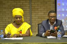 Mr Axel Tibinyane  acting Deputy Permanent Secretary  (MoHSS) and Dr Helena Andjaba Psychiatrist a the Mental Health Centre during the public lecture on Mental Health in the workplace.jpg 1