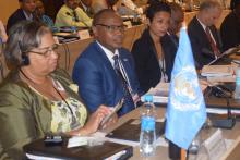 Dr Joy St John, Assistant Director-General Climate and Other Determinants of Health , WHO Geneva and Dr L. Musango, WHO Representative in Mauritius, listening carefully to the discussions taking place during the WHO Global Conference  on  Climate change and Health held on 21-22 March 2018 in Mauritius