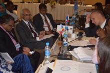 Dr Hon. A. Husnoo, Mauritius Health Minister, Hon. Mr. Thoriq Ibrahim, Environment Minister of Maldives and Hon.  Mr Jean Paul Adam, Seychelles Health Minister participating in work group discussions  with other participants from SIDS countries during the Global Conference on Climate change and Health held on 21-22 March 2018 in Mauritius