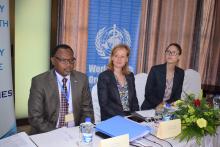 Dr Laurent Musango, WHO Representative in Mauritius, Dr. Ann-Lise Guisset and Ms. Kira Johanna Koch from WHO-Headquarters Geneva listening to key stakeholders during the Societal Dialogue workshop held in August 2018 in Mauritius.  