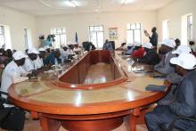 A briefing meeting of the high level Ebola Preparedness Team with the Governor and top leadership in Yambio town