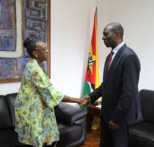 Dr Moeti when she paid a courtesy call on the Prime Minister of Mozambique, Dr Carlos Agostinho do Rosario