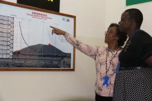 UNHC staff looking the Tulu Dimto mountain map while Niger building stair climbing launched