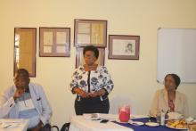 The Officer in Charge of Eswatini WHO Country Office, Dr Khosi Mthethwa making remarks during the debriefing meeting