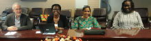 The Permanent Secretary of the MoHW, Ms R Maphorisa (second from the right), flanked by part of the WHO IST, AFRO, HQ, UNAIDS and UNICEF consulting team members