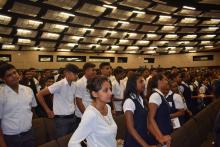Students attending the official launching of activities in the context of the World Health Day 2019