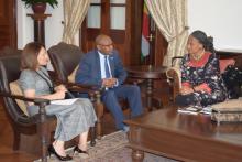 Ms. Elcia Grandcourt, UNWTO Regional Director for Africa, Dr Laurent Musango, WHO Representative in Mauritius and Dr. Julitta Onabanjo, Regional Director, East and Southern Africa of UNFPA discussing the areas of collaboration between the different organizations