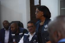 Dr Mathidiso Moeti s'adressant aux responsables de la Fédération des entreprises du Congo, FEC, section de Butembo pour solliciter leur engagement dans la lutte contre la maladie à virus Ebola qui sévit dans la région depuis août 2018. OMS/Junior D. Kannah