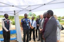 Dr Kaba the Ebola Vaccination cordinator briefing the US Ambassador, Hon Minister, WR, and other senior officials