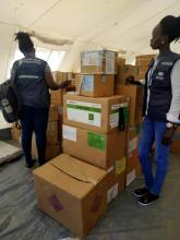 Members of the WHO mobile medical team inspecting medical supplies delivered to Mayom County, in the Greater Unity Region to support flood affected communities.