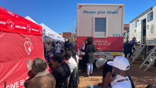 People line up to donate blood during the World Blood Donor Day commemoration in Botswana, 2023
