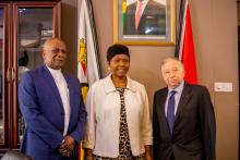 Jean Todt,  Resident Coordinator, Mr Edward Kallon, and the Deputy Minister of Home Affairs; Hon. Oppa. Muchinguri, the Minister of Defence (Acting for Foreign Affairs and International Trade)