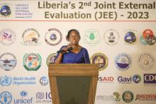 Hon. Health Minister ,Dr. Wilhelmina Jallah making remarks during the closing ceremony of the JEE mission in Liberia