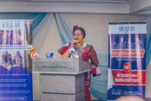 Mrs Anthonia Chukwuemeka on behalf of the FMoH Director of Public Health is seen giving her goodwill message.