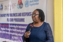 Dr. Catherine Cooper, Deputy Health Minister and CMO making opening remarks at the opening of the three technical workshop in Liberia