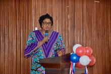 Minister Dr Louise M. Kpoto speaking at the farewell