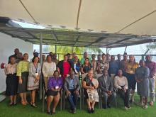 Group photo of the participants at the opening of the NIS development workshop, in the presence of the WHO Representative for Seychelles Dr. Rex Mpazanje and the Chief Executive Officer of the Seychelles Health Care Agency Dr. Danny Louange.