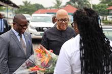 Accueil du Dr Ihekweazu par le Dr Sodjinou au bureau de l'OMS au Congo