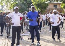 Le Ministre de la Santé Prof Benjamin Hounkpatin et les Représentants de l'OMS, UNICEF, UNFPA lors de la marche contre la drépanocytose