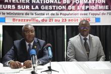 Le Ministre de la Santé et de la Population avec le Représentant résident de l’OMS Congo à la cérémonie d'ouverture de la formation. ©OMS Congo / Mohamed Diawara