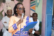 La Représentante de l'OMS aux Comores pendant sa lecture du message du Directeur régional par intérim de l'OMS Afrique