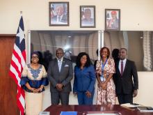 WHO Representative Dr Olushayo Olu with Liberia's Minister of Foreign Affairs H.E. Sara Beysolow Nyanti