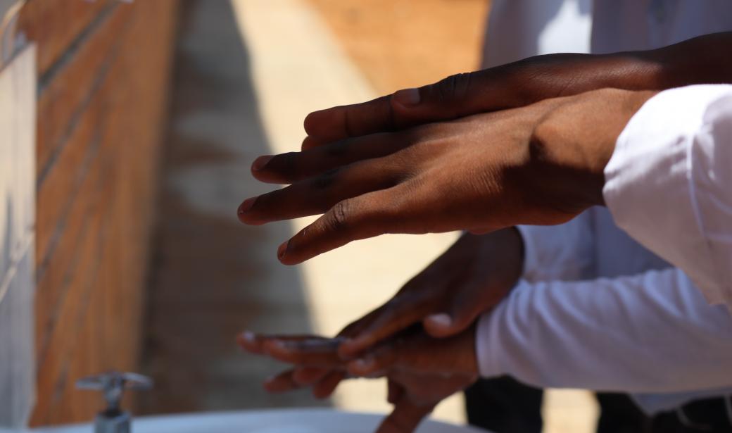 Washing hands demonstration at Plateau Primary School in Kasane