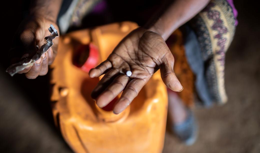 Aregash and other community members are provided with water purification tablets by the health authorities, with support from World Health Organization (WHO) and other partners.