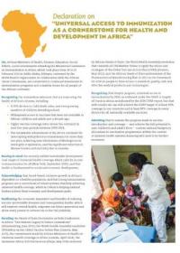 Declaration on "UNIVERSAL ACCESS TO IMMUNIZATION AS A CORNERSTONE FOR HEALTH AND DEVELOPMENT IN AFRICA"