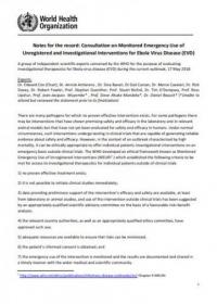 Notes for the record: Consultation on Monitored Emergency Use of Unregistered and Investigational Interventions for Ebola Virus Disease (EVD)